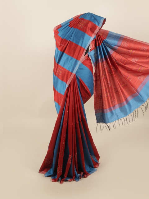 

Pothys Pink & Blue Striped Embroidered Jute Silk Saree