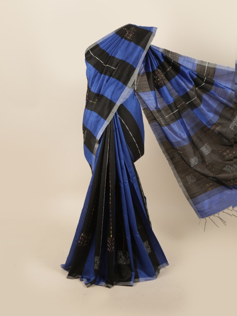 

Pothys Black & Blue Striped Embroidered Jute Silk Saree