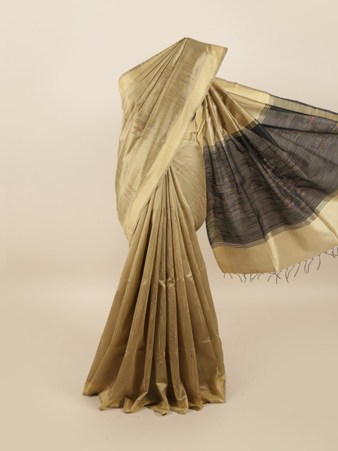 

Pothys Beige & Black Embroidered Jute Silk Saree
