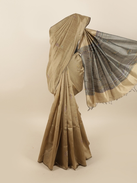 

Pothys Beige & Grey Embroidered Jute Silk Saree