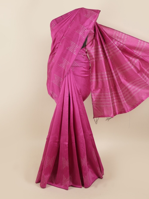 

Pothys Pink & Silver-Toned Sequinned Jute Silk Saree