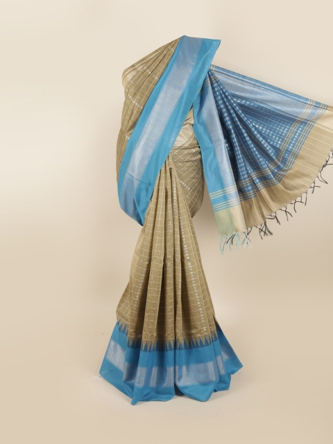 

Pothys Beige & Silver-Toned Checked Zari Jute Silk Saree