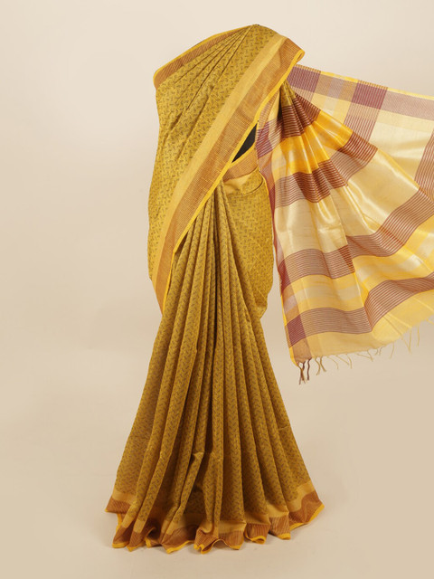 

Pothys Mustard & Red Jute Silk Saree
