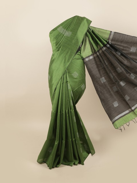 

Pothys Green & Black Striped Sequinned Jute Silk Saree