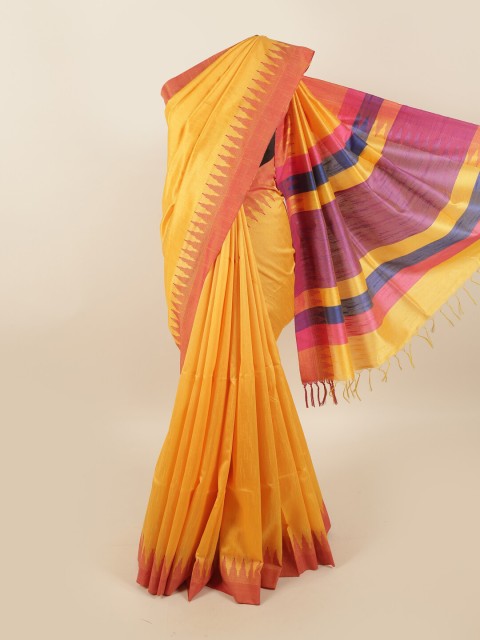 

Pothys Yellow & Pink Jute Silk Saree