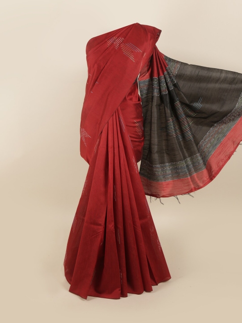 

Pothys Red & Black Embroidered Jute Silk Saree