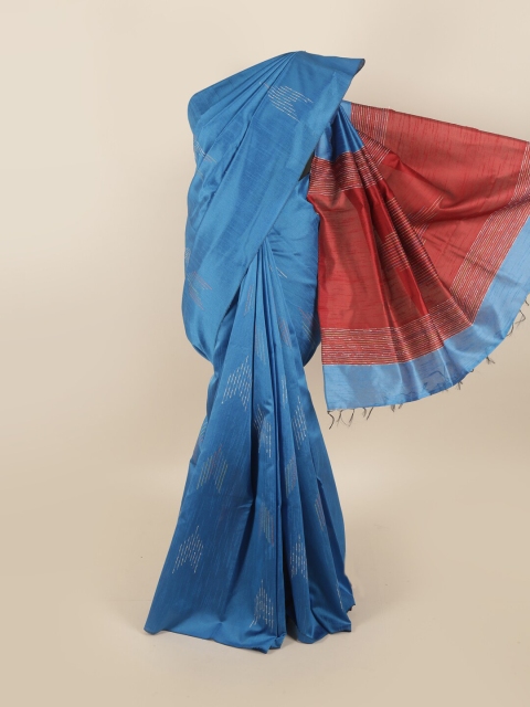 

Pothys Blue & Maroon Embroidered Jute Silk Saree