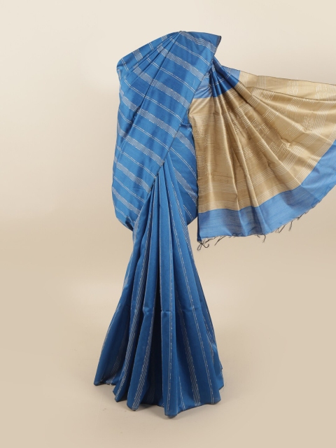 

Pothys Blue & Beige Striped Jute Silk Saree