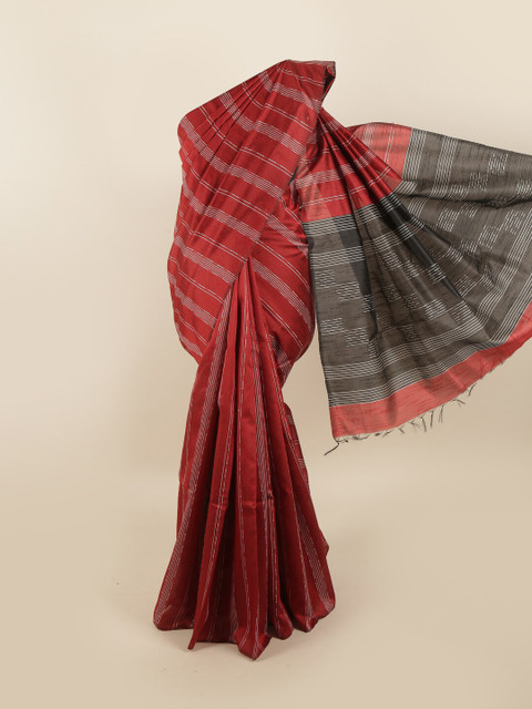 

Pothys Maroon & Black Striped Jute Silk Saree