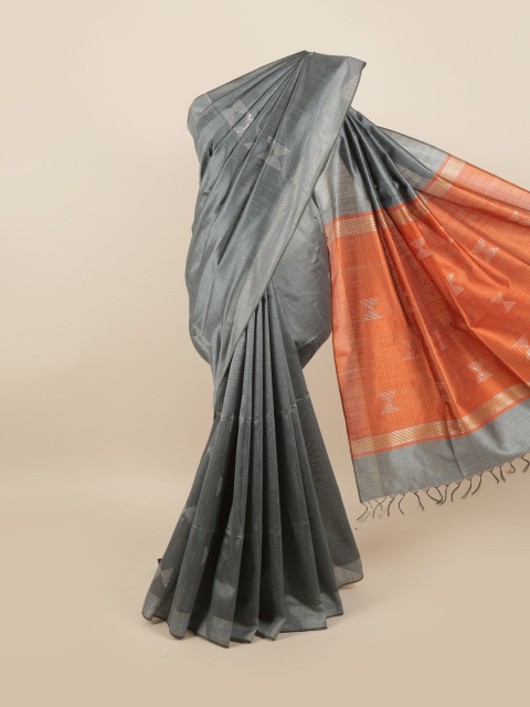 

Pothys Grey & Orange Sequinned Jute Silk Saree