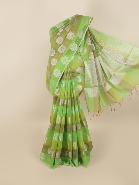 

Pothys Green & Silver-Toned Ethnic Motifs Beads and Stones Saree