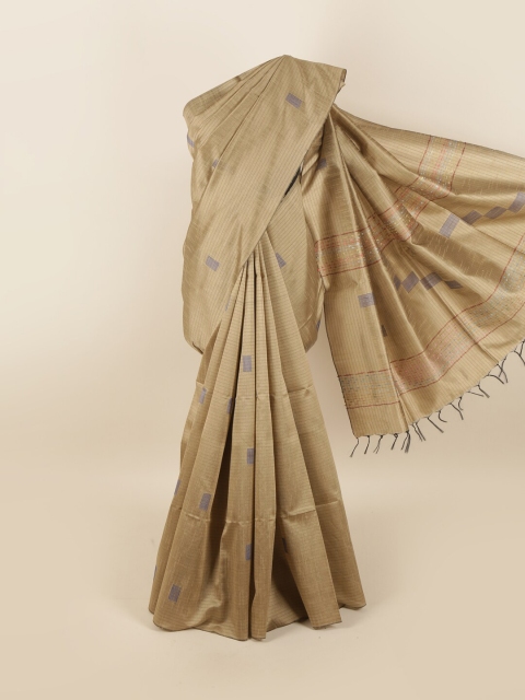 

Pothys Beige & Grey Embroidered Jute Silk Saree
