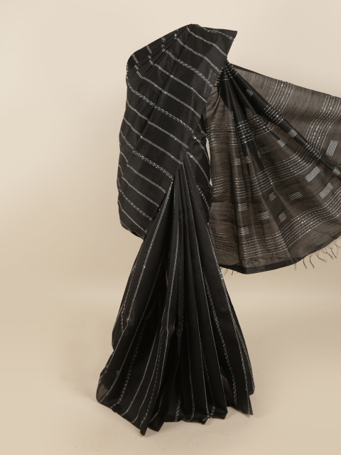 

Pothys Black & White Striped Jute Silk Saree