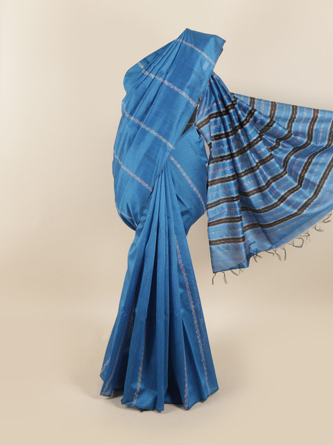 

Pothys Blue & White Striped Jute Silk Saree