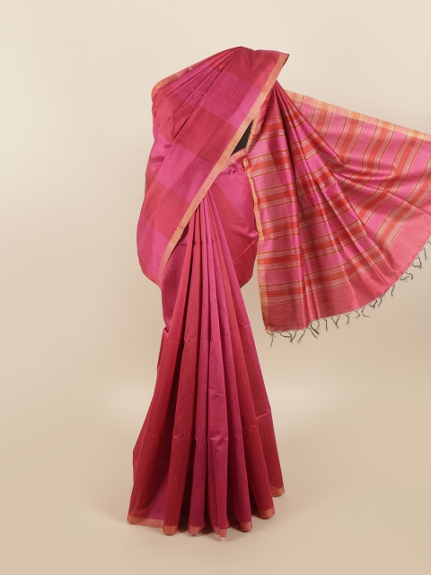 

Pothys Pink & Red Striped Embroidered Jute Silk Saree