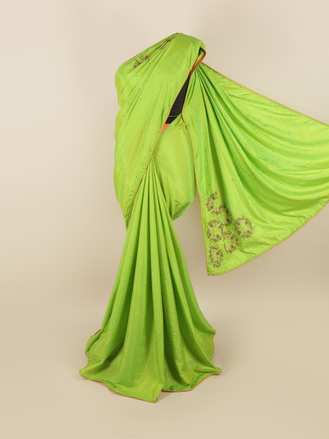 

Pothys Lime Green Embellished Embroidered Silk Blend Saree