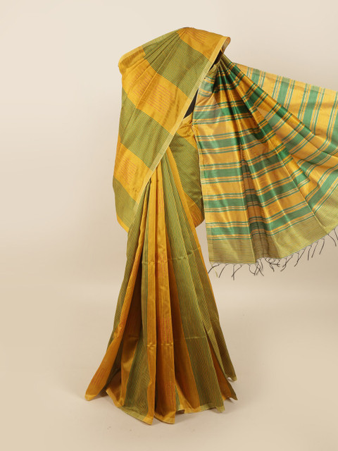

Pothys Yellow & Green Striped Jute Silk Saree