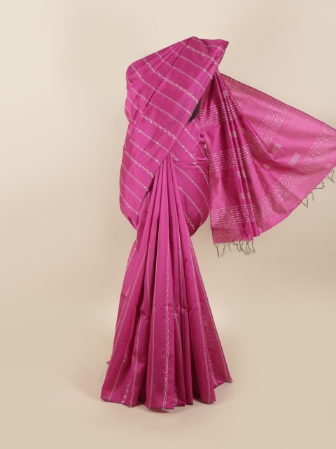 

Pothys Pink & White Striped Jute Silk Saree