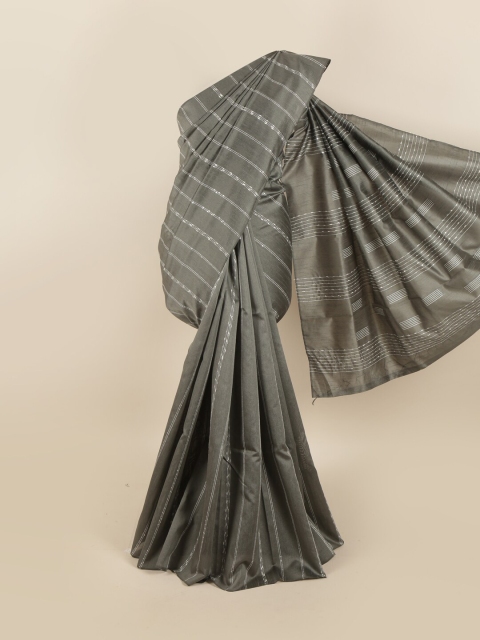 

Pothys Grey & White Striped Jute Silk Saree