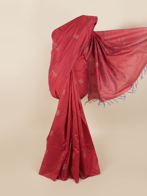 

Pothys Pink & Silver-Toned Embroidered Jute Silk Saree