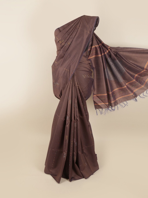 

Pothys Brown & Blue Embroidered Jute Silk Saree