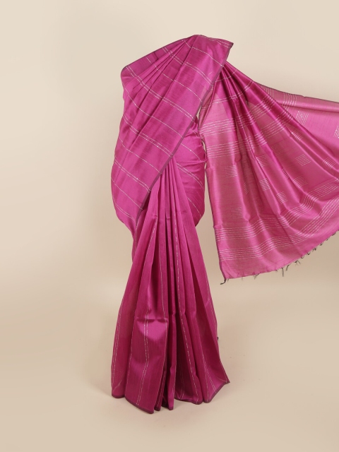 

Pothys Pink & White Striped Embroidered Jute Silk Saree