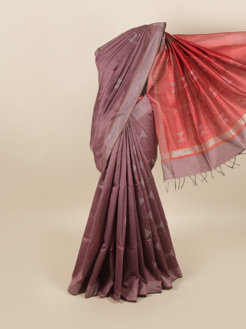 

Pothys Mauve & Red Sequinned Jute Silk Saree