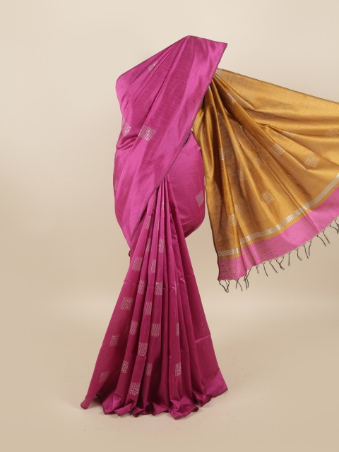 

Pothys Pink & Mustard Sequinned Jute Silk Saree