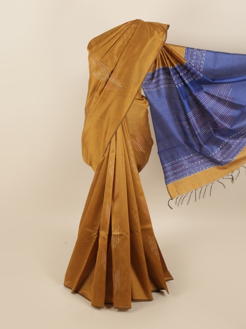 

Pothys Mustard & Blue Embroidered Jute Silk Saree