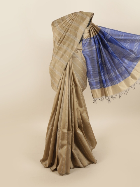 

Pothys Beige & Blue Striped Jute Silk Saree