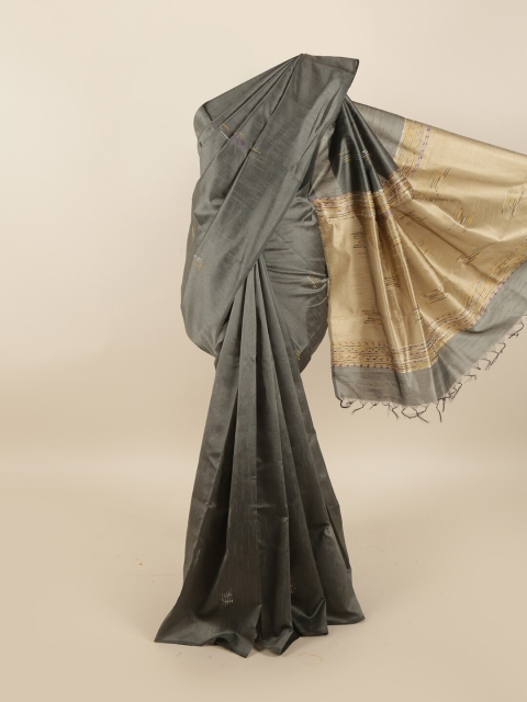 

Pothys Grey & Beige Embroidered Jute Silk Saree