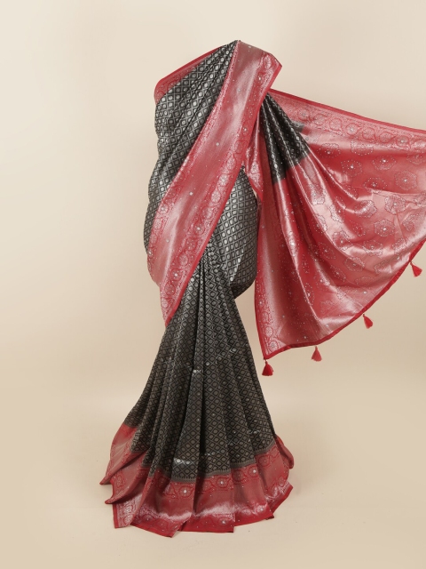 

Pothys Black & Red Beads and Stones Silk Blend Saree