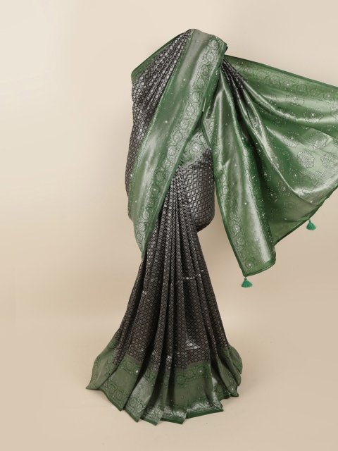 

Pothys Black & Green Beads and Stones Silk Blend Saree