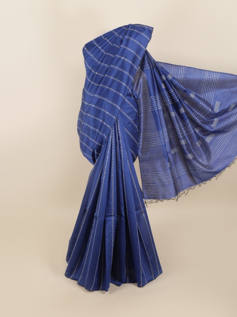 

Pothys Blue & White Striped Sequinned Jute Silk Saree