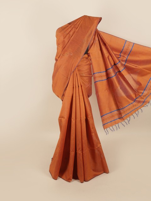 

Pothys Orange & Blue Embroidered Jute Silk Saree