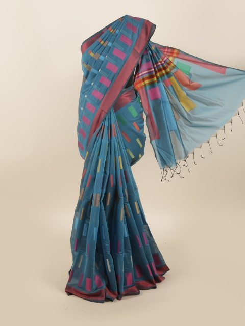 

Pothys Blue & Red Jute Silk Saree