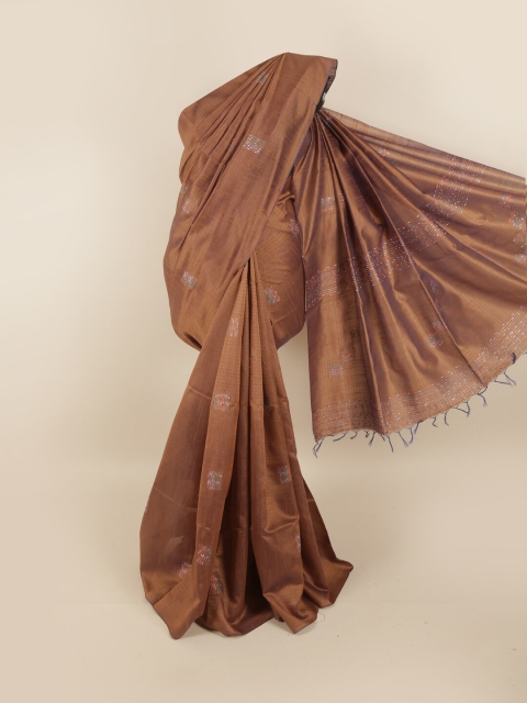 

Pothys Brown & Silver-Toned Embroidered Jute Silk Saree