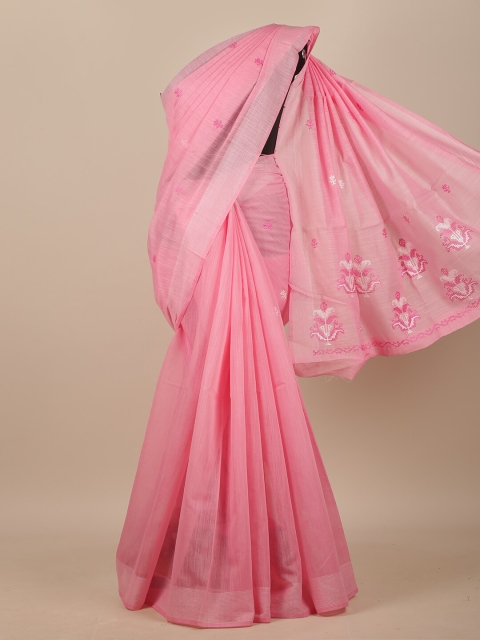 

Pothys Pink Floral Embroidered Chanderi Saree