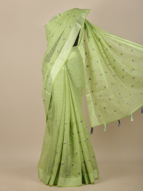 

Pothys Green Floral Embroidered Chanderi Saree