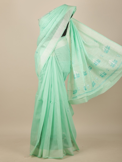 

Pothys Green Floral Embroidered Chanderi Saree
