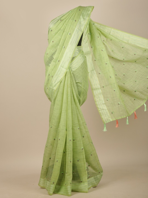 

Pothys Green Floral Embroidered Chanderi Saree