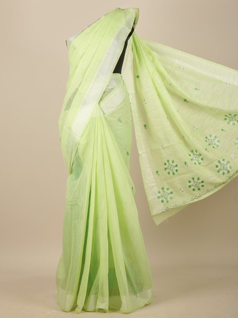 

Pothys Green Floral Embroidered Chanderi Saree