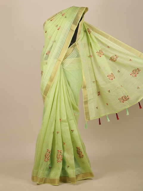 

Pothys Green & Red Floral Embroidered Chanderi Saree