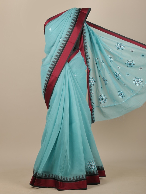 

Pothys Blue & Maroon Floral Chanderi Saree