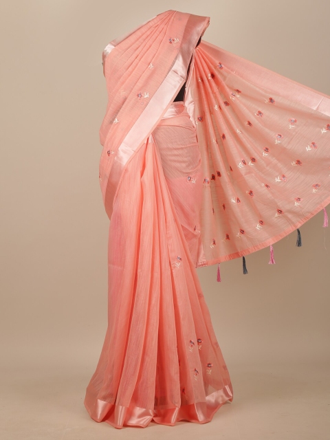 

Pothys Pink & Cream-Coloured Floral Zari Chanderi Saree