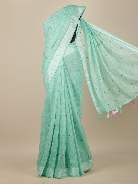 

Pothys Green Floral Zari Chanderi Saree