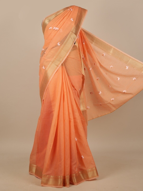 

Pothys Orange & Gold-Toned Floral Zari Chanderi Saree