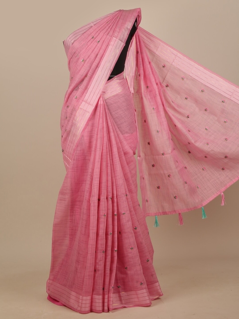 

Pothys Pink Floral Zari Chanderi Saree