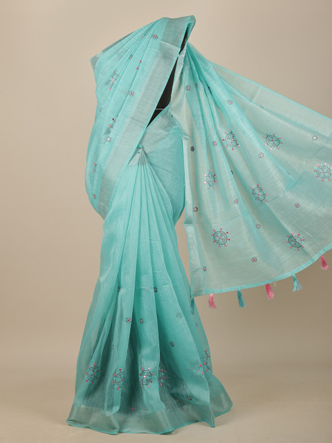 

Pothys Blue & Magenta Floral Zari Chanderi Saree