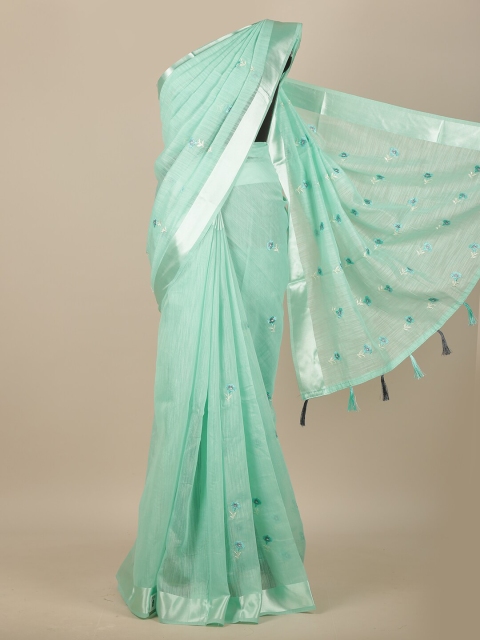

Pothys Green Floral Zari Chanderi Saree